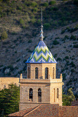 Poster - Detail of the bell tower of the Albarracin Cathedral, Teruel, Aragon, Spain, with its typical colored tiles