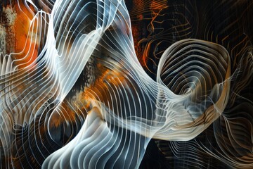 Poster - A black and white photograph capturing the dynamic motion of a crashing wave against a serene backdrop, Swirling patterns of light and shadow 