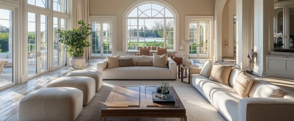 Sticker - Luxurious Living Room with White Couch and Large Windows