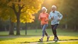 © HC Designer - Happy senior couple jogging or taking a walk in the park