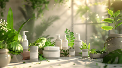 Organic skincare products, natural ingredients on display