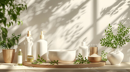 Wall Mural - Organic skincare products, natural ingredients on display