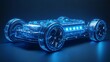 © Nhan - An electric car lithium battery pack is illustrated with power connections, showcasing the core of modern automotive technology in a vibrant blue tone