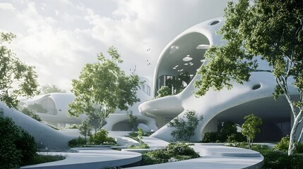 Poster - avant garde architectural design showcasing modular construction with integrated green technology an