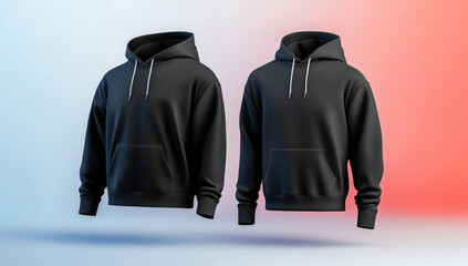 Black hoodie sweatshirt front and back template vector illustration with white background