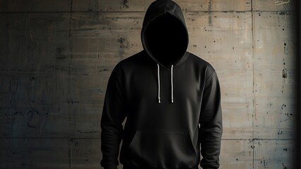 Wall Mural - 	
Blank hoodie mockup .Blank sweatshirt black color preview template front and back view on white background. crew neck mock up isolated on white background. Cloth collection.	