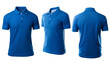 © PixelHill - blank blue polo shirt, front and back view, isolated transparent background. Design polo shirt, template and mockup for print