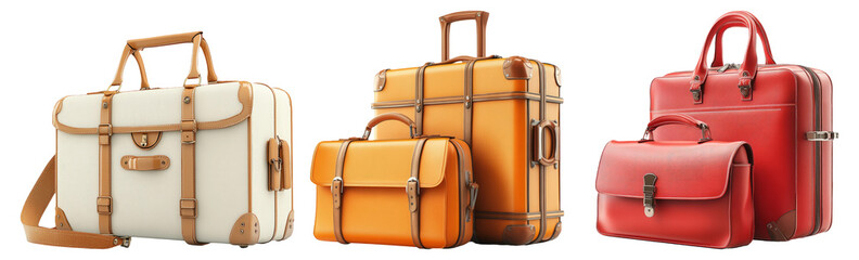 Travel bags in different styles set isolated on transparent background