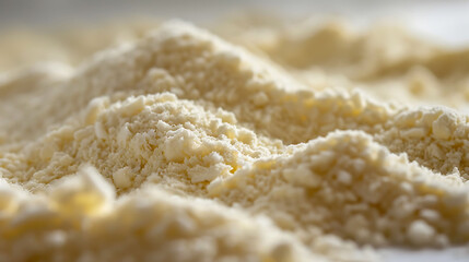 Wall Mural - A close-up view of coconut flour arranged neatly on a clean white surface, emphasizing its texture and quality