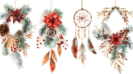 Wall Mural - Boho Christmas tree topper isolated on white background