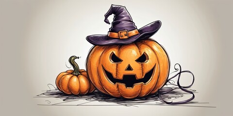 Poster - A pumpkin with a witch's hat on top of it