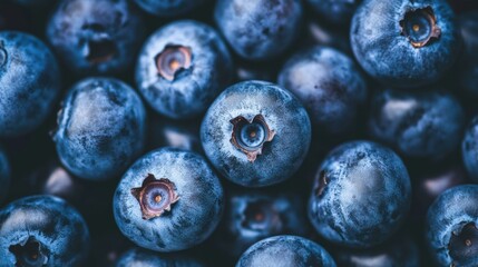 Wall Mural - A close-up shot of fresh, ripe blueberries, showcasing their vibrant blue color and delicate texture.