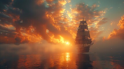 Poster - Sailing into the Sunset: A Dramatic Seascape