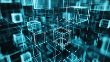 Poster - 3d rendering of glowing transparent cubes in a futuristic digital space