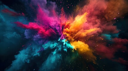 Wall Mural - A vibrant explosion of colorful powder against a black background.