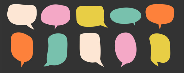 Poster - Hand drawn speech bubbles. Blank speak bubble, chatting or message box collection. Vector illustration on black background.