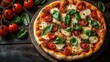 © julija - artisanal margherita pizza with vibrant tomatoes fresh basil and melted mozzarella on rustic wooden surface italian culinary perfection