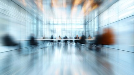 Wall Mural - Modern Office Meeting Room with Blurred Motion Effect and Business People in Background