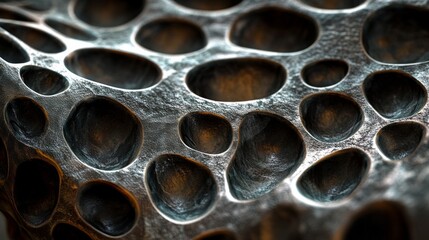Poster - abstract interior design with textured metallic surfaces and organic shapes