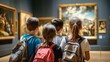 © Liffer - Children observe artwork in a museum, fostering curiosity and appreciation for culture and history through visual exploration.