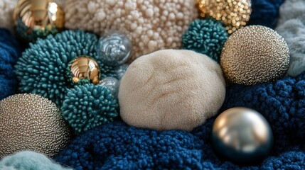 Poster - close-up of various textured and metallic spheres in a soft, organic arrangement