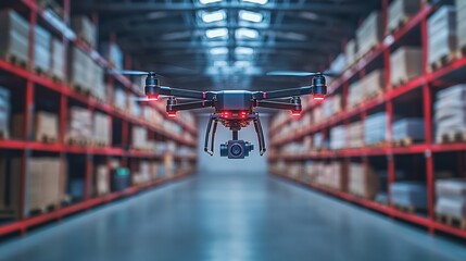 Poster - A logistics hub where AI systems coordinate the movement of goods through automated warehouses and delivery drones Stock Photo with copy space