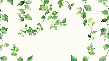 Wall Mural - A watercolor painting of green leaves on a white background, a minimalist painting