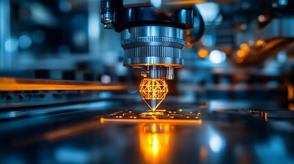 Poster - A 3D printer powered by AI creating complex and precise components for industrial use Stock Photo with copy space