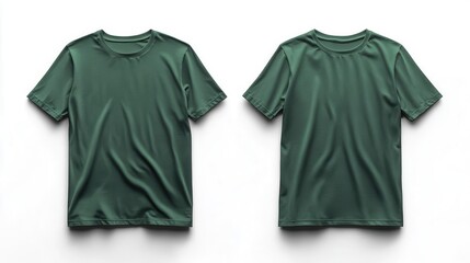 Wall Mural - dark green tshirt mockup floating in white space front and back views clean lines subtle fabric texture