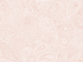 Wall Mural - Pastel orange background with many paisleys pattern. Indian style ornament. Tie dye or shibori design.