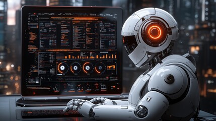 Poster - An AI-powered system analyzing massive datasets to provide actionable insights in a corporate setting Stock Photo with copy space
