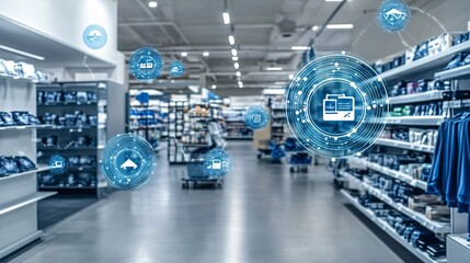Poster - A retail environment where AI-driven technology enhances the shopping experience and streamlines operations Stock Photo with copy space