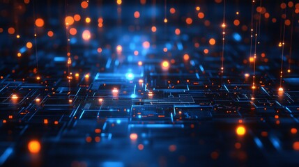 Poster - A futuristic city at night where AI systems control everything from transportation to public safety Stock Photo with copy space
