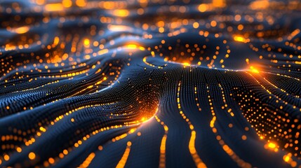 Aufkleber - An abstract visualization of AI as a glowing neural network connecting various points of data across a dark background Stock Photo with copy space