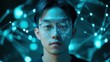 © Tapanut - A young man with futuristic glasses, surrounded by digital network connections, representing technology and innovation.