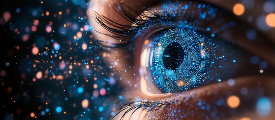 Aufkleber - A conceptual image of AI as an all-seeing digital eye embedded within a network of interconnected data streams Stock Photo with copy space