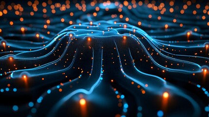 Wall Mural - An abstract depiction of AI as a network of glowing nodes and connections representing deep learning processes Stock Photo with copy space