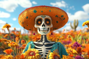 Vibrant digital 3d rendering of dia de los muertos celebrations and festivities in mexico