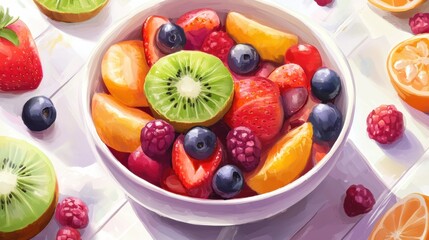 A bowl of fruit is shown in this painting on a table, AI