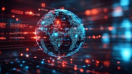 Aufkleber - An abstract visualization of AI as a pulsating digital sphere filled with interconnected data and algorithms Stock Photo with copy space
