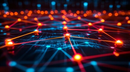 Aufkleber - An abstract depiction of AI as a network of glowing spheres representing interconnected data points and algorithms Stock Photo with copy space
