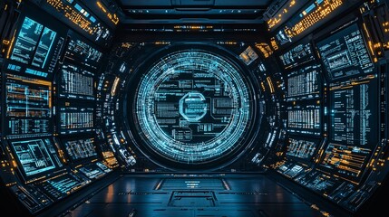 Poster - A futuristic office where AI algorithms manage and streamline business processes for maximum efficiency Stock Photo with copy space