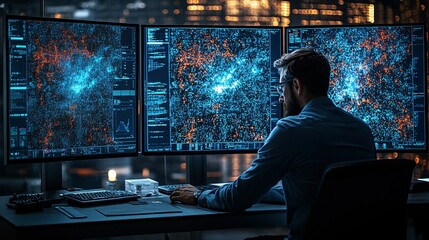 Fototapete - A robotics engineer working on the development of AI-driven autonomous vehicles in a state-of-the-art lab Stock Photo with copy space