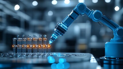 Poster - A futuristic research lab where AI-driven systems assist scientists in groundbreaking discoveries Stock Photo with copy space