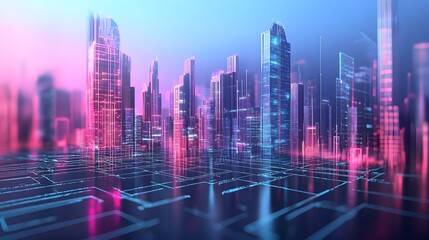 Poster - Futuristic cityscape featuring a modern smart city powered by cutting edge digital twin technology showcasing innovative architecture efficient infrastructure and sustainable energy solutions