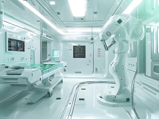 Poster - Groundbreaking experimental prototype of an autonomous robotic system showcasing a seamless user interface sleek polymer casing and a digital painting style in a minimalist white laboratory setting