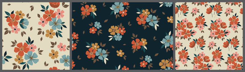 seamless floral pattern, liberty ditsy print, abstract ornament in pretty retro motif. cute botanica