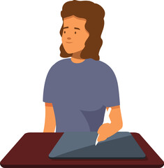 Poster - Young female designer is using a graphics tablet at her desk to create a digital illustration