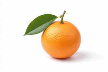 Fresh orange with a green leaf isolated on a white background.