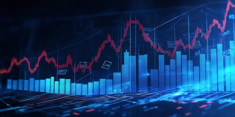 Poster - background of chart money and stock market chart for financial banking increase interest rate with blue background